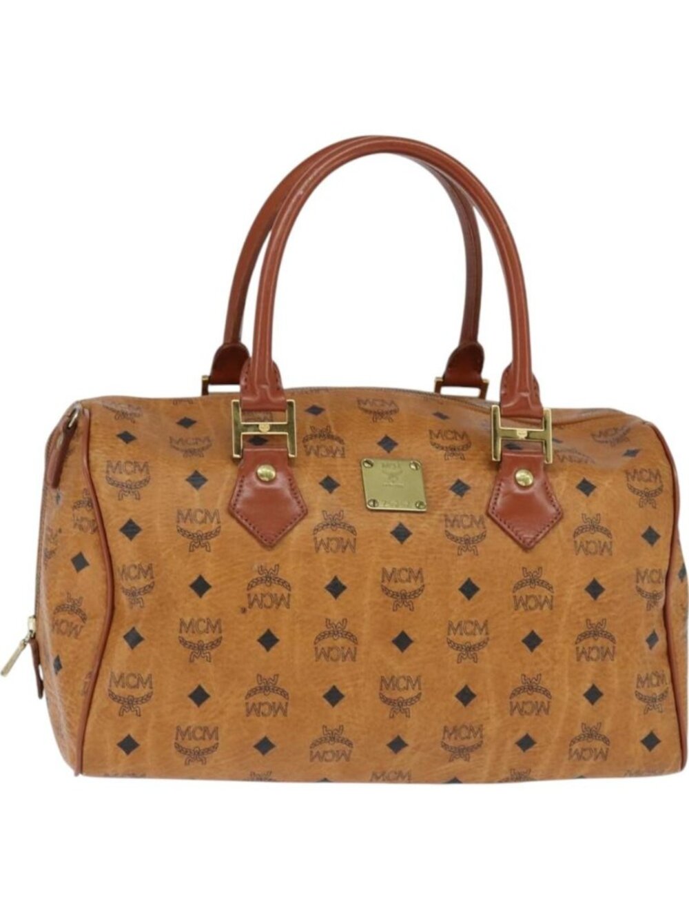 MCM Logogram Vicetos Boston Bag PVC Leather 2way Brown Gold